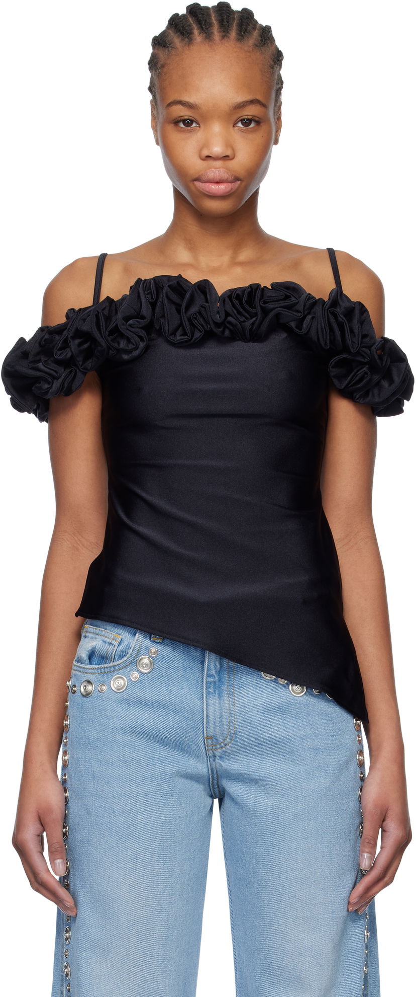 Majica brez rokavov Coperni Coperni Ruffle Camisole Top Črna | COPT79F5001
