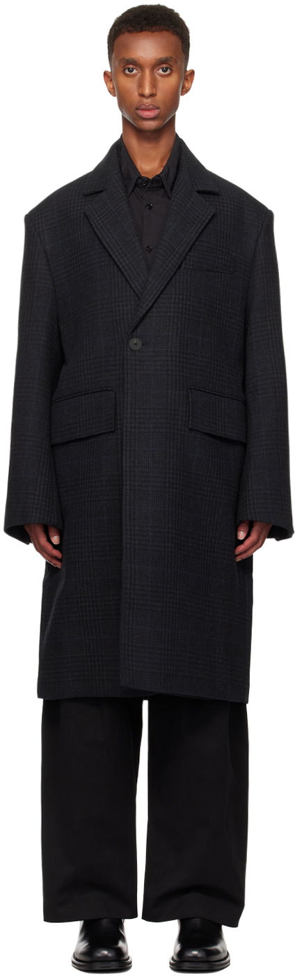 Plašči Studio Nicholson Studio Nicholson Brooke Check Coat Črna | BROOKE SNM - 1170