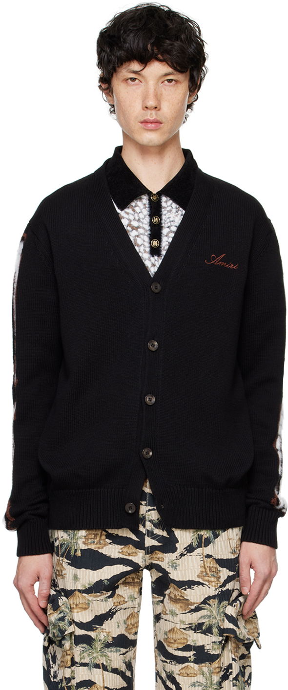 Pleteni pulover AMIRI AMIRI Leopard Bones Cardigan Črna | AMKNCD1035