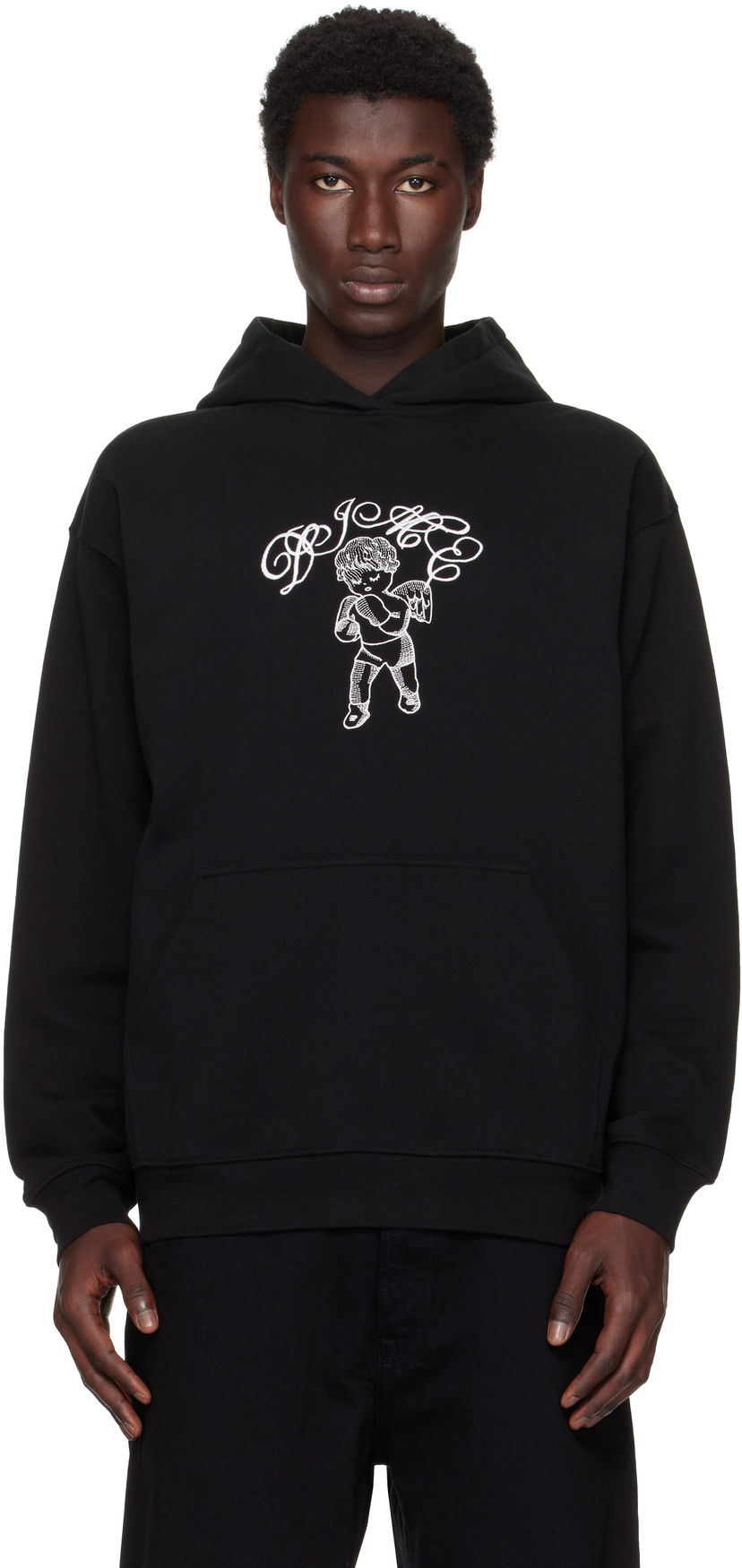 Pulover Dime Embroidered Fighter Hoodie Črna | DIMESU2544BLK