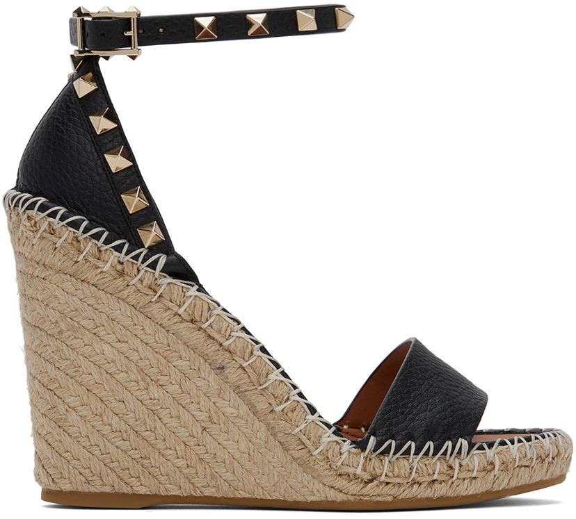 Superge in čevlji Valentino Valentino Garavani Double Rockstud Wedge Espadrilles Črna | 5W2S0090VTO