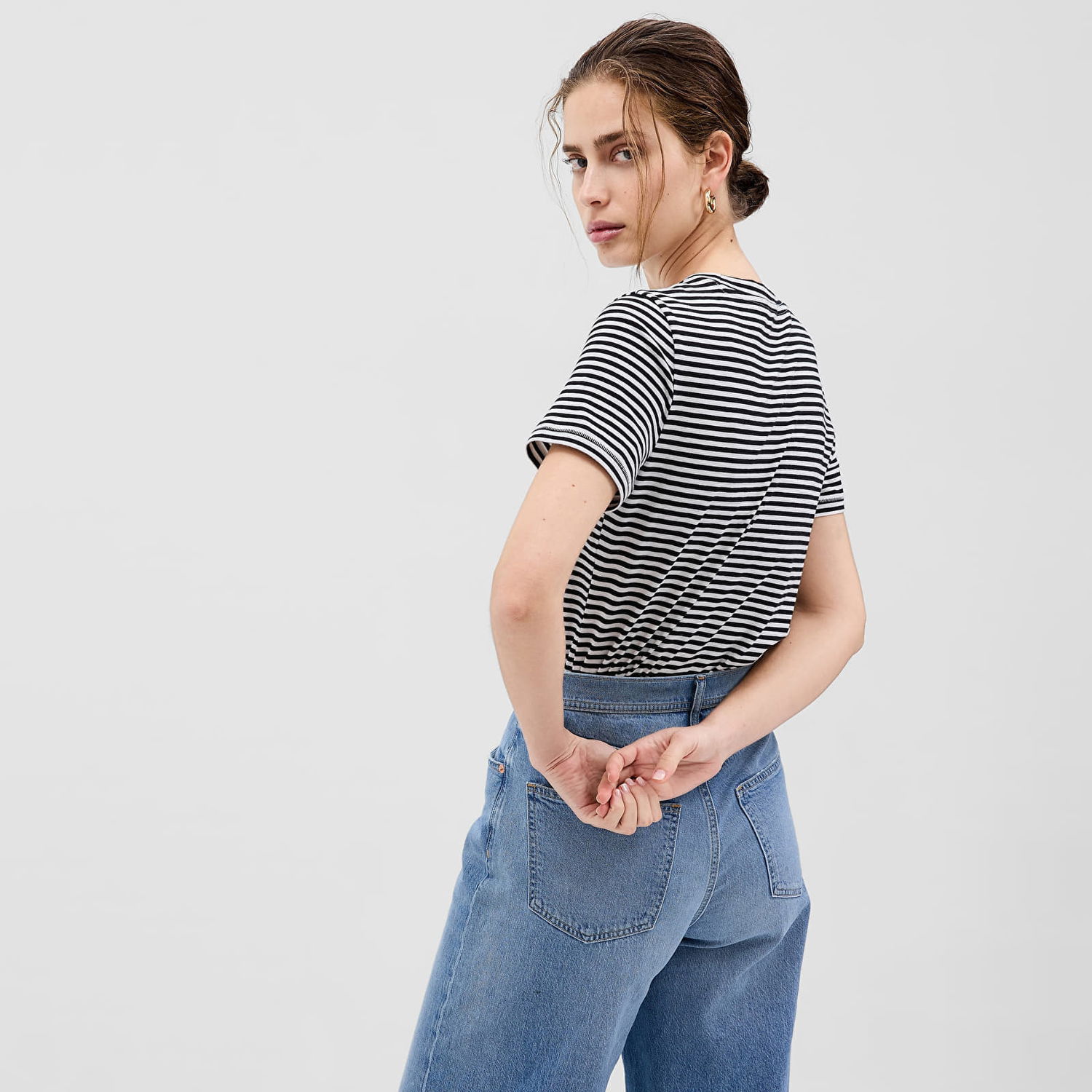 Majica GAP Basic Crewneck Tee Black White Stripe Črna | 795346-55, 1