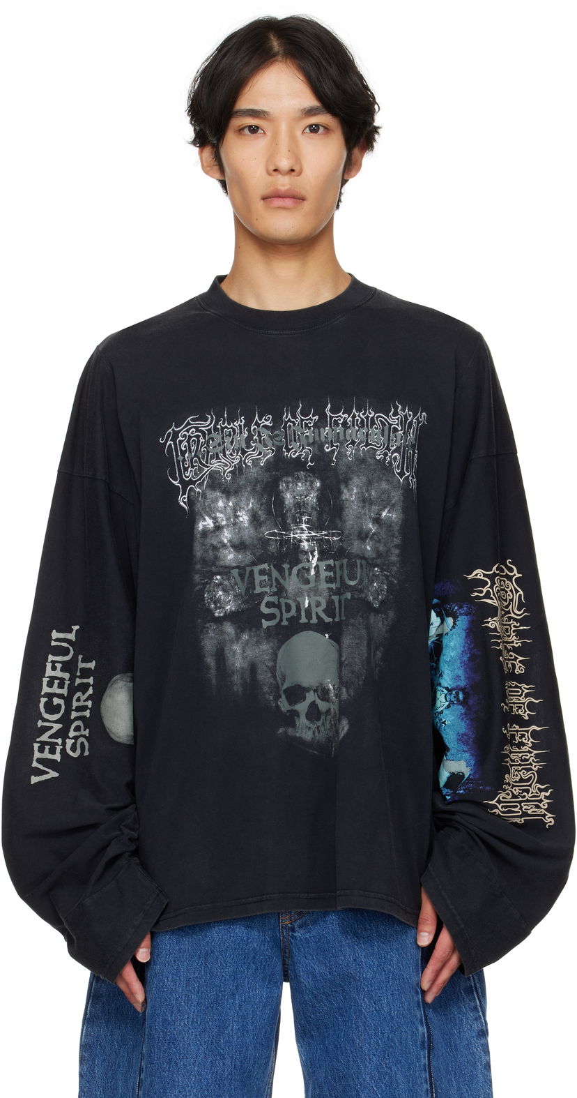 Majica VETEMENTS Vetements Cradle of Filth 'Spirit' Cut-Up Longsleeve T-Shirt Črna | UCF76LS680M