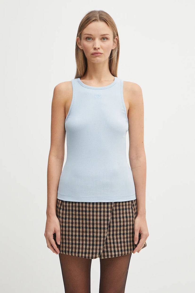 Majica brez rokavov GANNI GANNI Soft Cotton Ribbed Tank Top Modra | T4143
