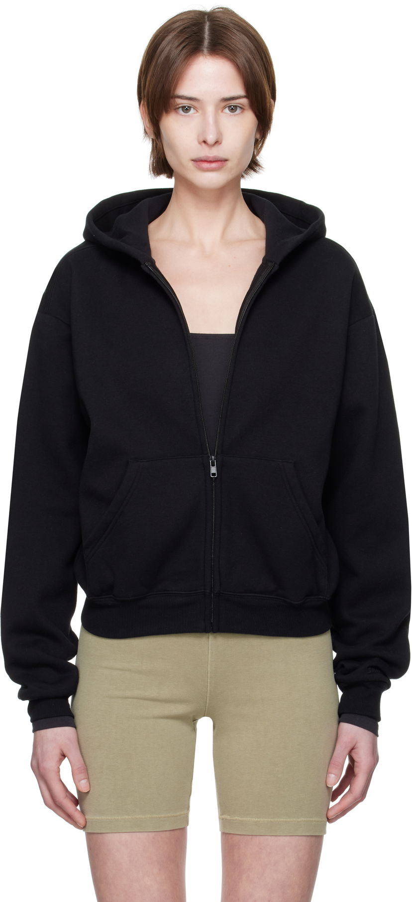Pulover SKIMS SKIMS Cotton Fleece Classic Zip Hoodie Črna | ZU-ZUP-8366W