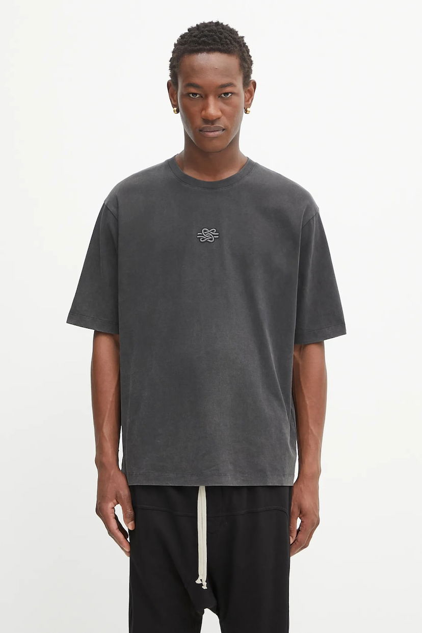 Majica Filling Pieces Filling Pieces Boxy Embroidered T-Shirt Črna | 412520501142
