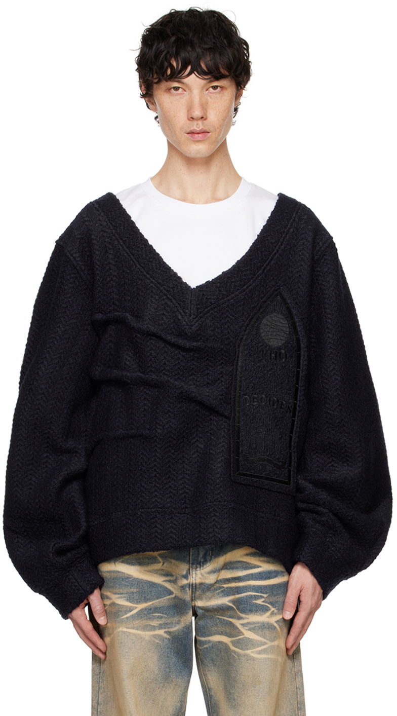 Pleteni pulover Who Decides War Who Decides War Gathered Collegiate Sweater Mornarica | 1110100010FW24