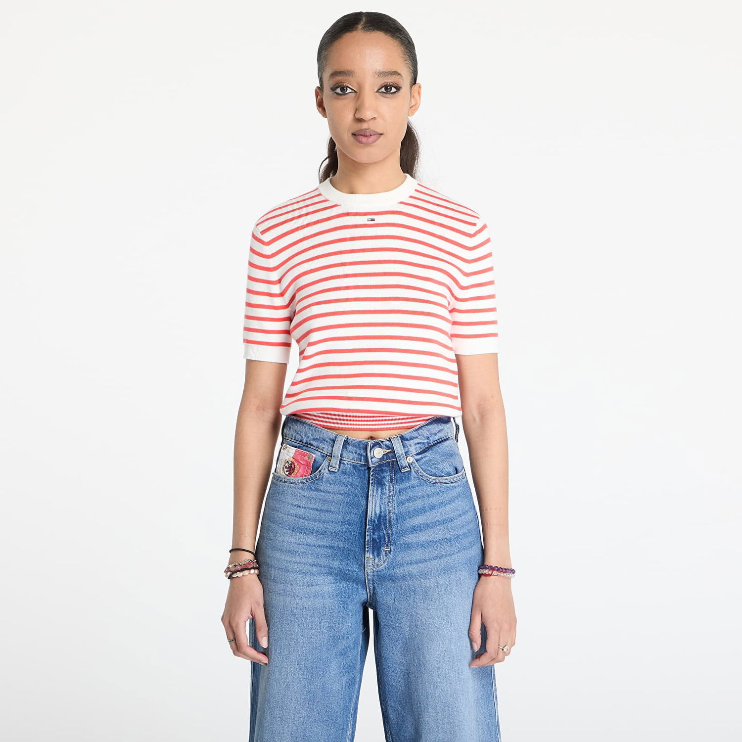 Majica Tommy Hilfiger Tommy Jeans Essential Short Sleeve Striped Sweater Bela | DW0DW19336 0EX, 0