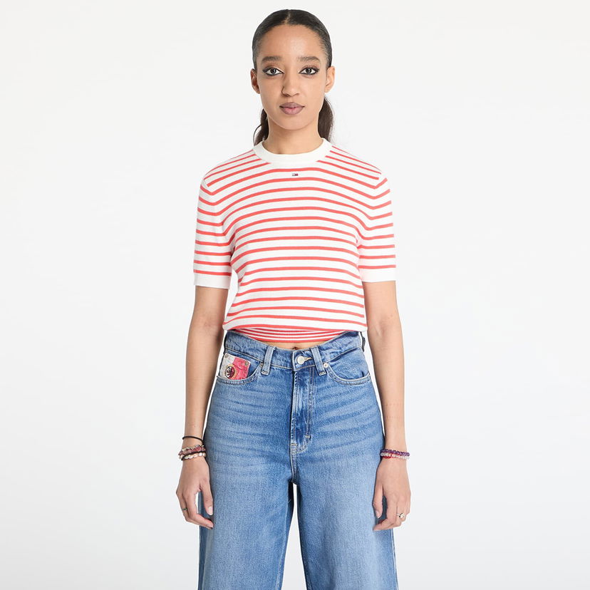 Majica Tommy Hilfiger Tommy Jeans Essential Short Sleeve Striped Sweater Bela | DW0DW19336 0EX