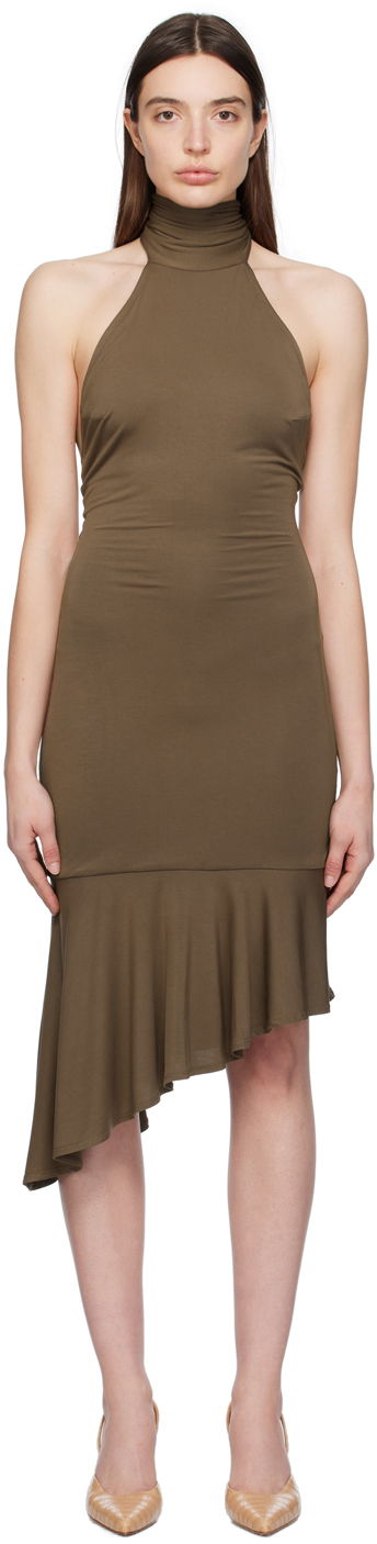 Obleke Miaou Miaou Karina Halter Neck Midi Dress Rjava | 5028TJBPOLV