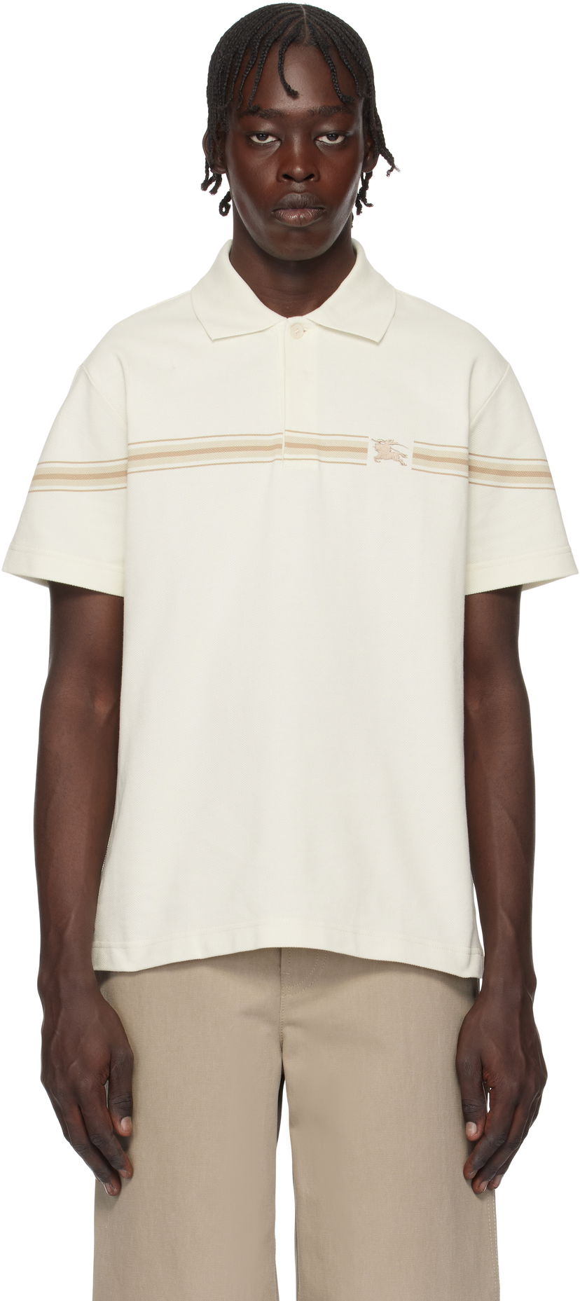 Polo majica Burberry Striped Cotton Polo Bela | 8104054
