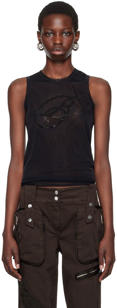 Majica brez rokavov Blumarine Blumarine Rhinestone Monogram Tank Top Črna | A422T073A, 0