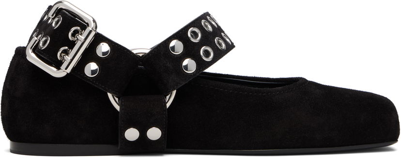 Nega čevljev Alaïa ALAÏA Biker Suede Ballerina Flats Črna | AA3A041CK177