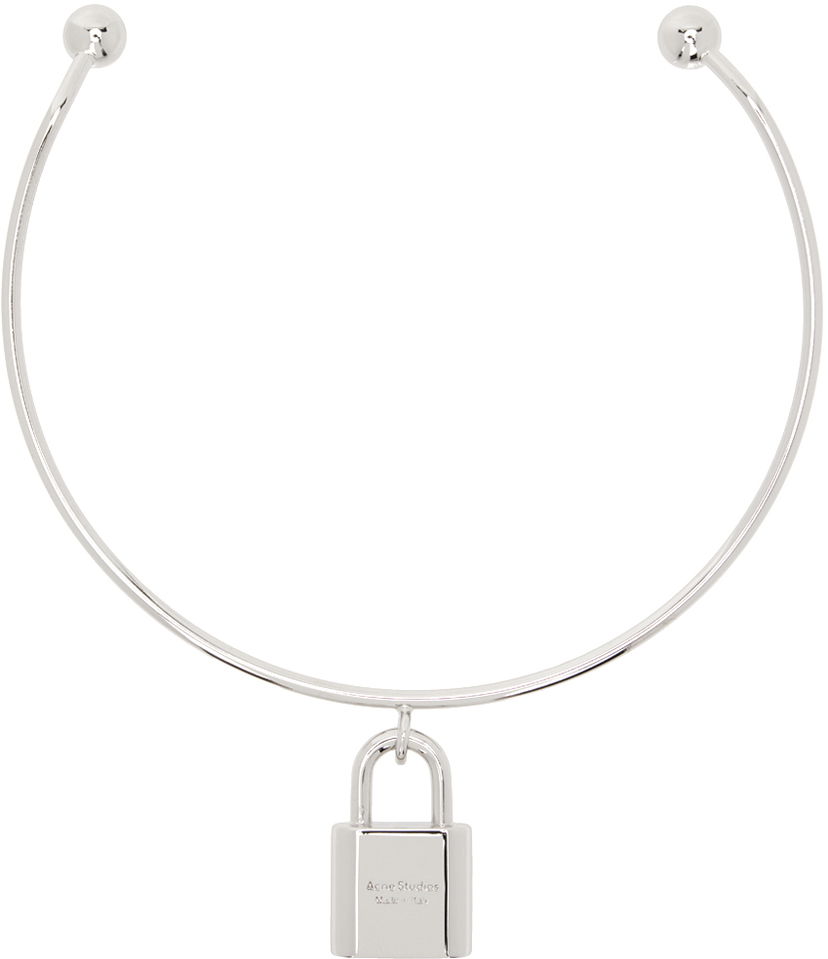 Ogrlica Acne Studios Silver Padlock Choker Siva | C50439-