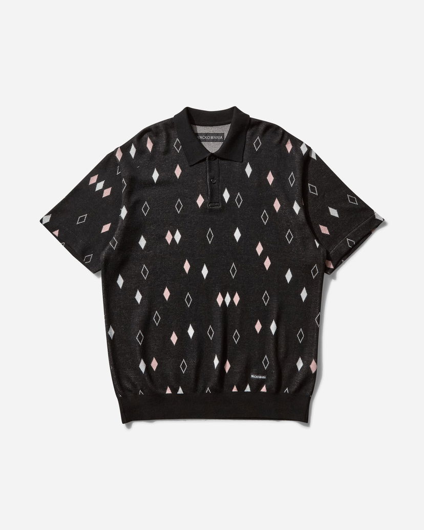 Pleteni pulover WACKO MARIA Diamond Knit Polo Shirt Črna | 25SS-WMK-KN21 BLACK