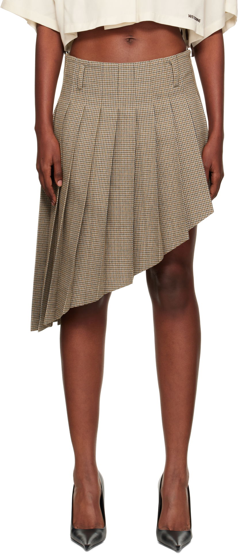 Krila We11done We11done Asymmetric Checked Midi Skirt Rjava | WD-SK2-25-276-W-BG