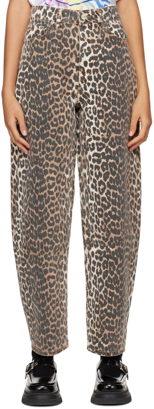 Kavbojke GANNI Leopard Print High-Waisted Jeans Rjava | J1184, 0