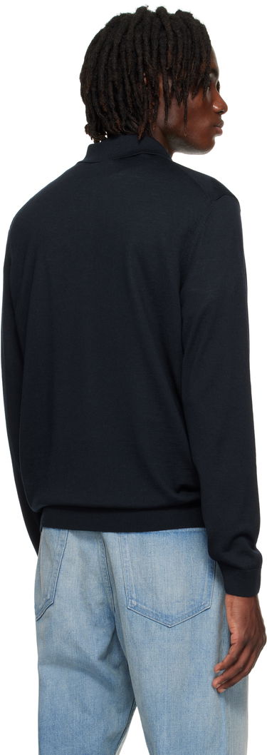 Polo majica BOSS Long-Sleeved Virgin Wool Polo Sweater Črna | 50476355, 3
