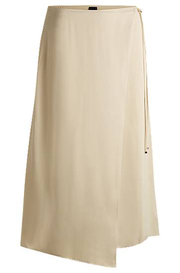 Krila BOSS Satin Wrap-Front Midi Skirt Bež | 50538116