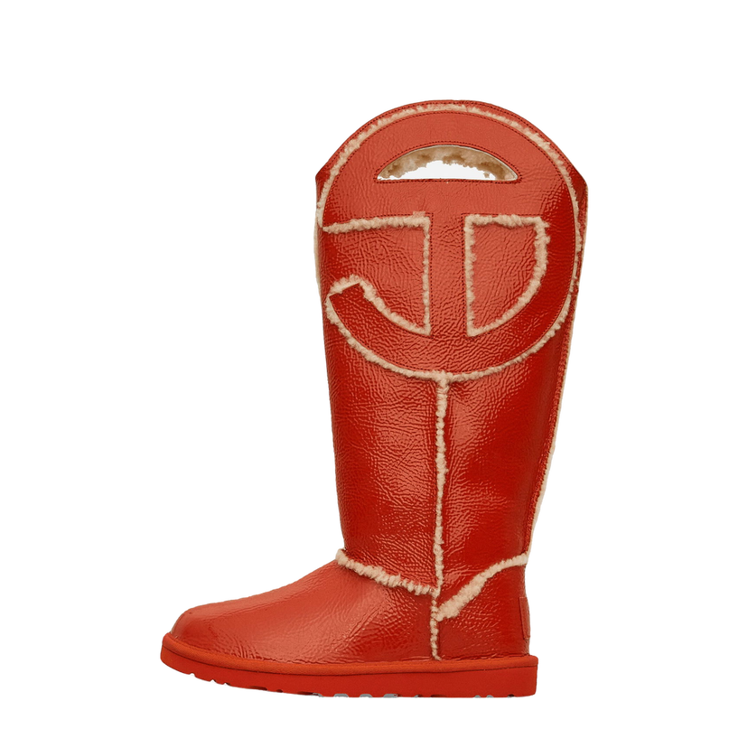 Superge in čevlji UGG Telfar Logo Tall Crinkle Leather Boots Spicy Pumpkin Rdeča | 1155871 SYP