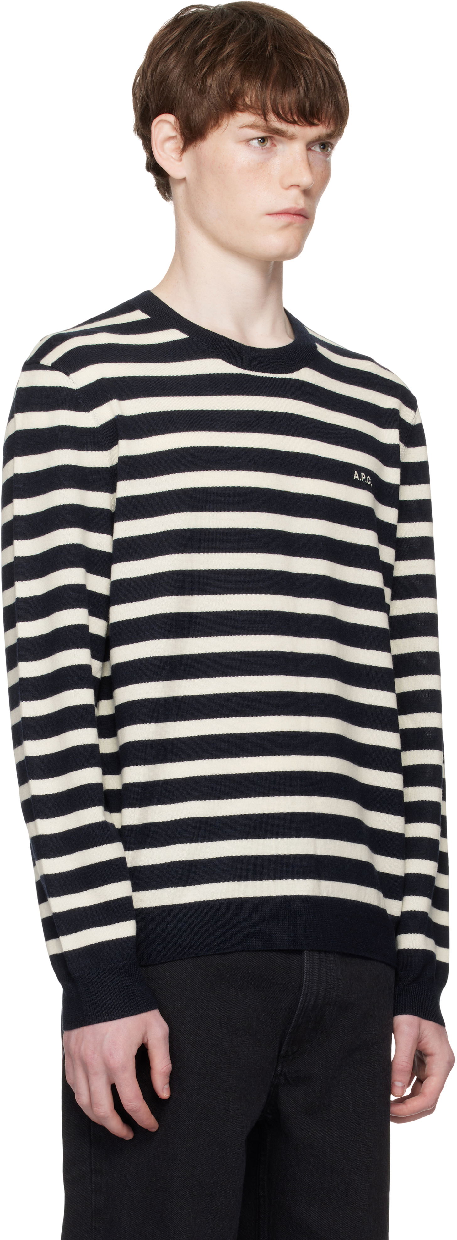 Pleteni pulover A.P.C. A.P.C. Matthias Striped Sweater Mornarica | WVBEC-H23431, 1