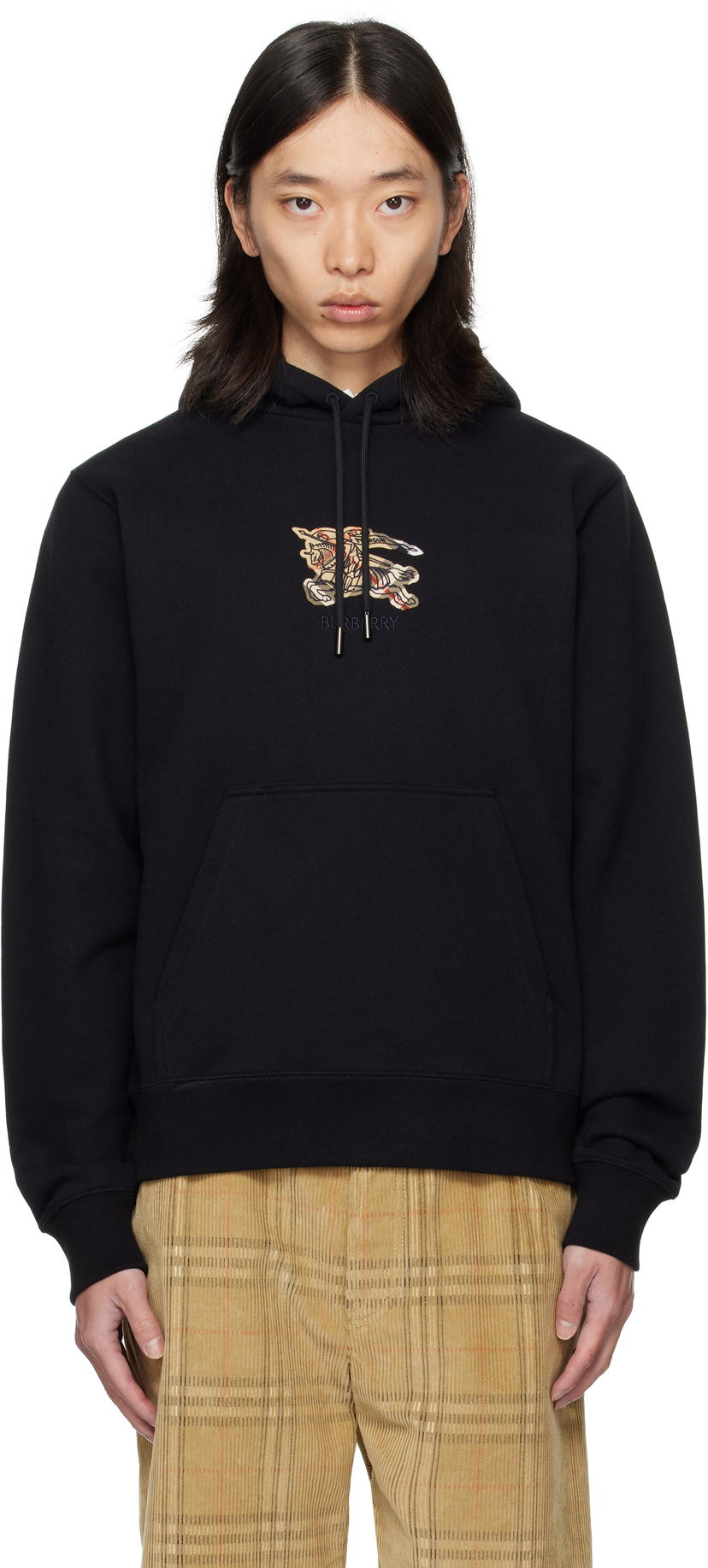 Pulover Burberry Burberry Cotton Hoodie with Equestrian Knight Design Črna | 8116060