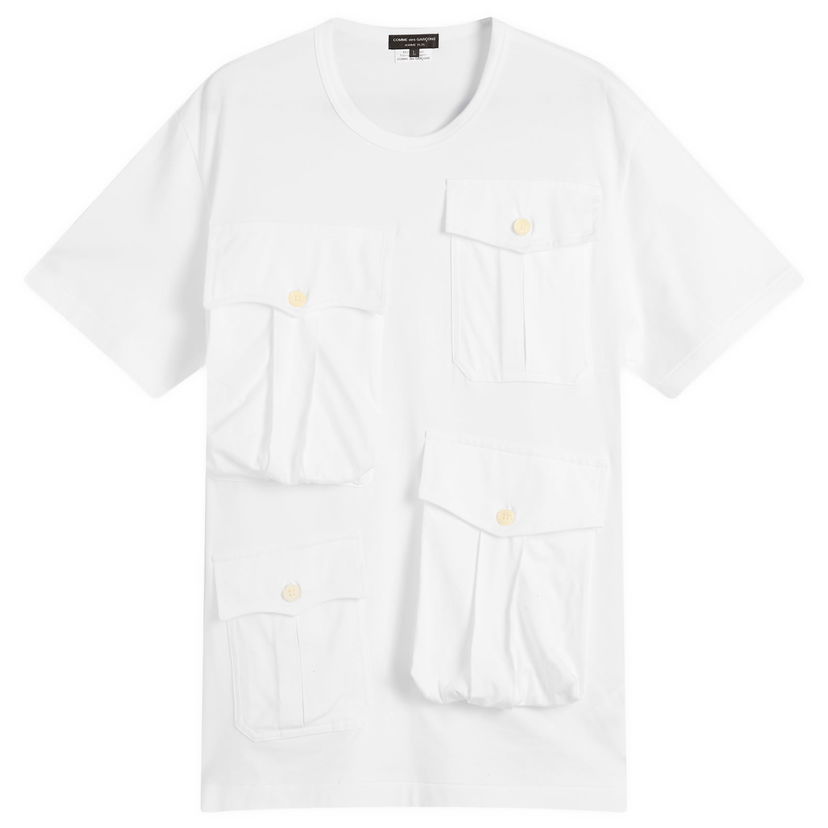 Majica Comme des Garçons Homme Plus Multi Pocket T-Shirt, Size Large Bela | PP-T005-W25-2