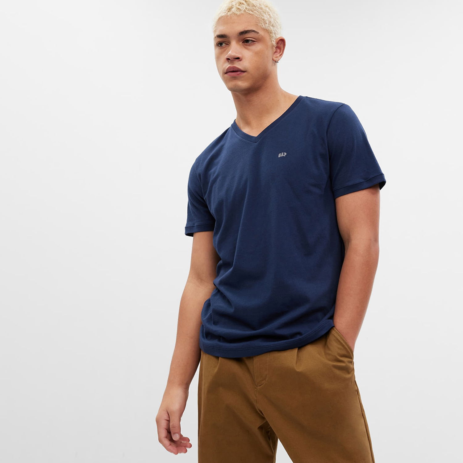 Majica GAP Micro Logo Vee Neck Tee Tapestry Navy Mornarica | 753771-03, 0