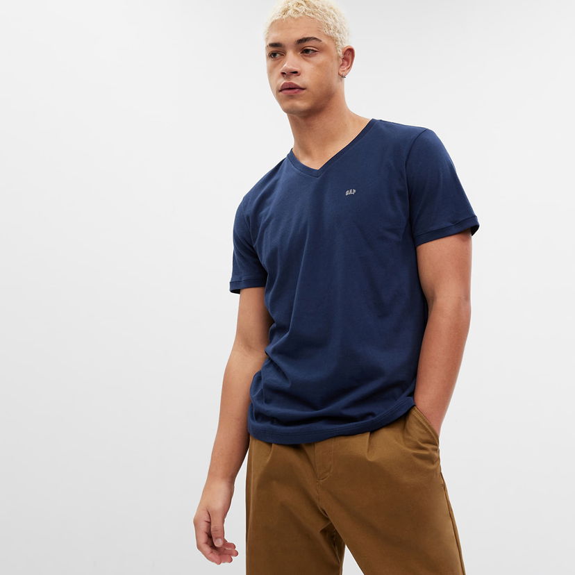 Majica GAP Micro Logo Vee Neck Tee Tapestry Navy Mornarica | 753771-03