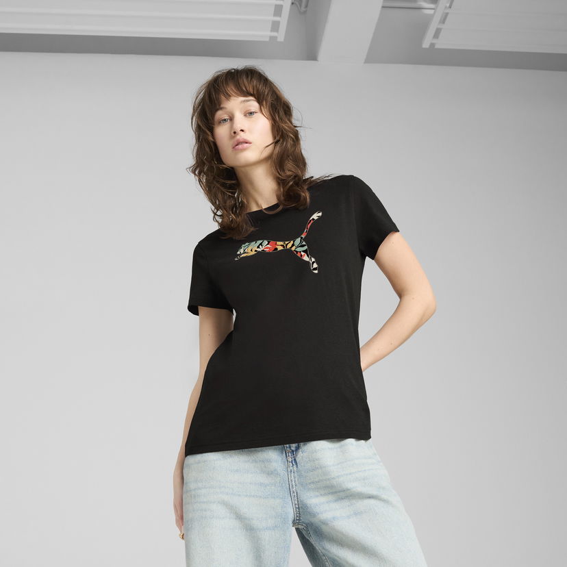 Majica Puma GRAPHICS Floral Cat Logo T-Shirt Črna | 685081_01