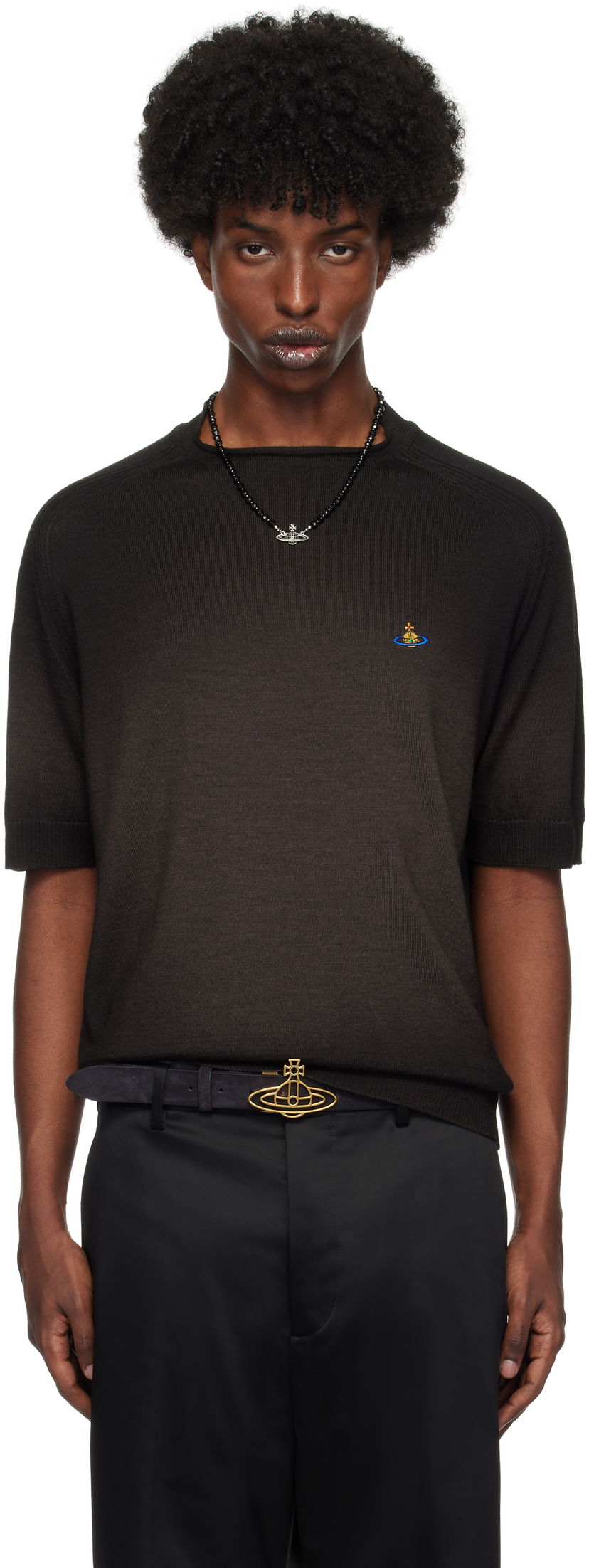 Majica Vivienne Westwood T-shirt Embroidered Logo Rjava | 2701001S-Y002V-