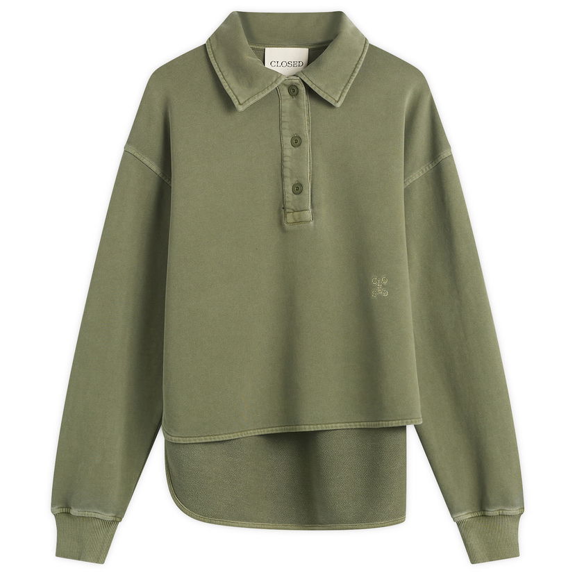 Pulover CLOSED Long Sleeve Polo Sweatshirt with Layered Hem Zelena | C95667-47V-13-657