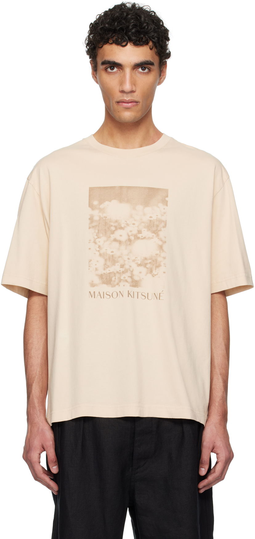 Majica MAISON KITSUNÉ Maison Kitsuné Daisy Field Oversize T-Shirt Bež | OM00114KJ7016