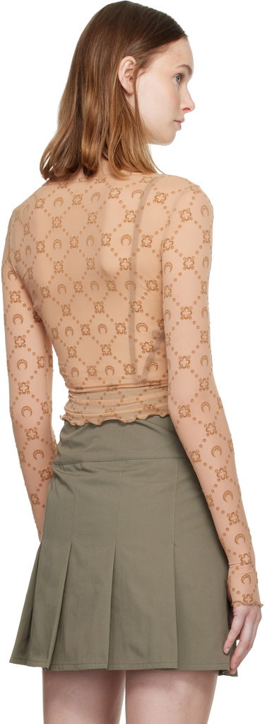 Krop-top Marine Serre Moonogram Mesh Flock Long Sleeve Cropped Top Bež | WTS012S CJER0005, 2