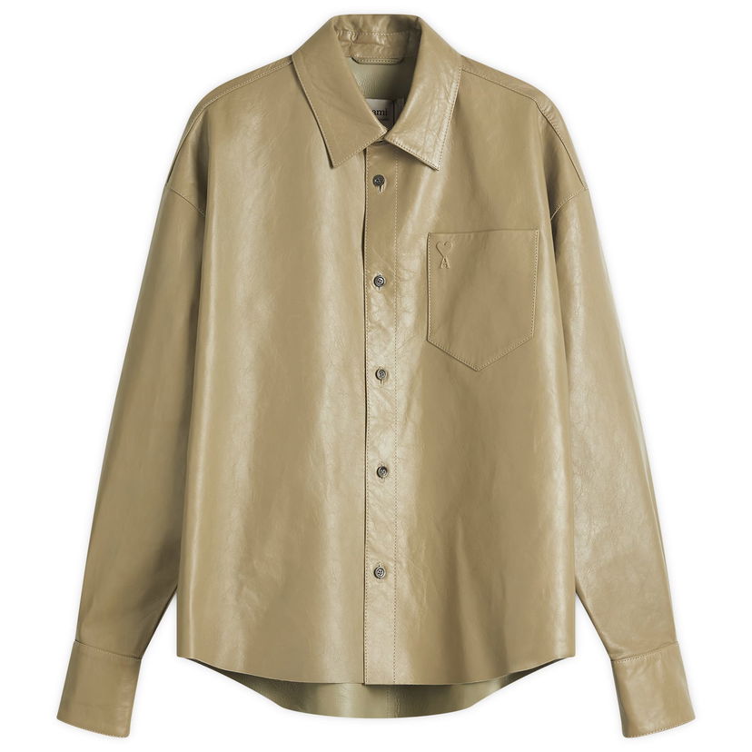 Srajce AMI AMI Paris Boxy Fit Leather Overshirt, Size Large Bež | UJK246-LH0051-375