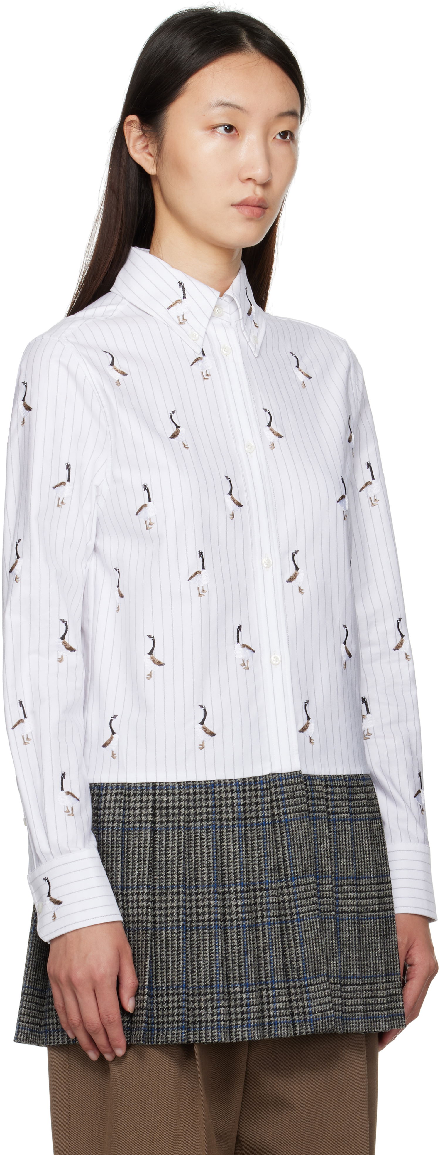Obleke Thom Browne Thom Browne Goose Print Shirtdress Bela | FDSF35E-E1374, 1
