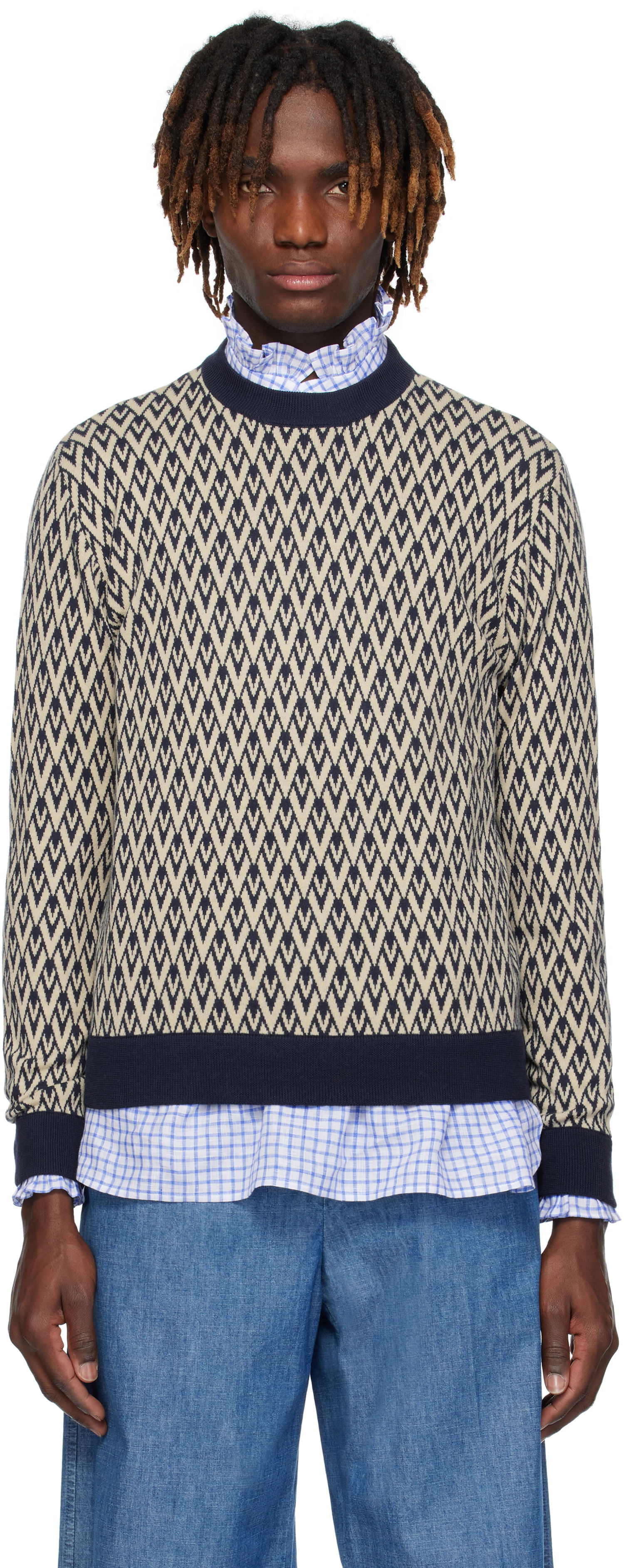 Pleteni pulover Valentino Valentino 'Toute La V' Patterned Sweater Bež | 6V3KC33KAR0, 0