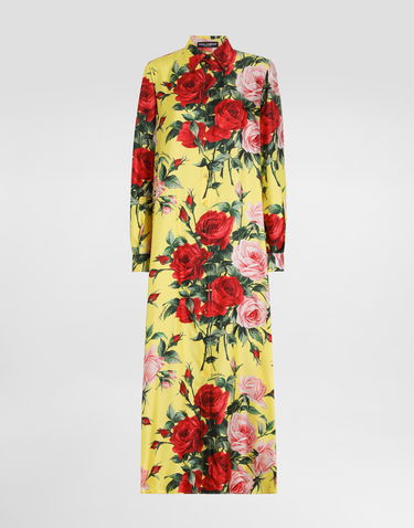 Obleke Dolce & Gabbana Dolce & Gabbana Silk Satin Caftan with Rose Bouquet Print Rumena | F6DJPTIS1XHHG5JD, 0