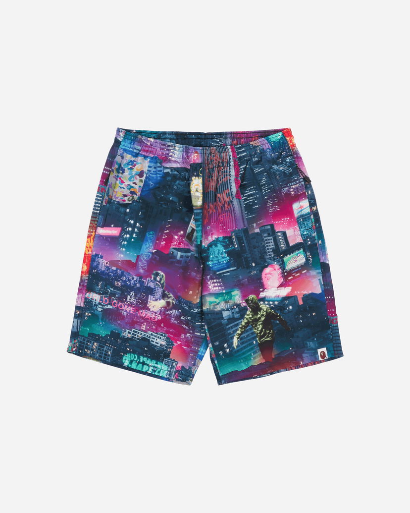 Kratke hlače BAPE Neon Tokyo Track Shorts Večbarvna | 1G30153023 BLACK