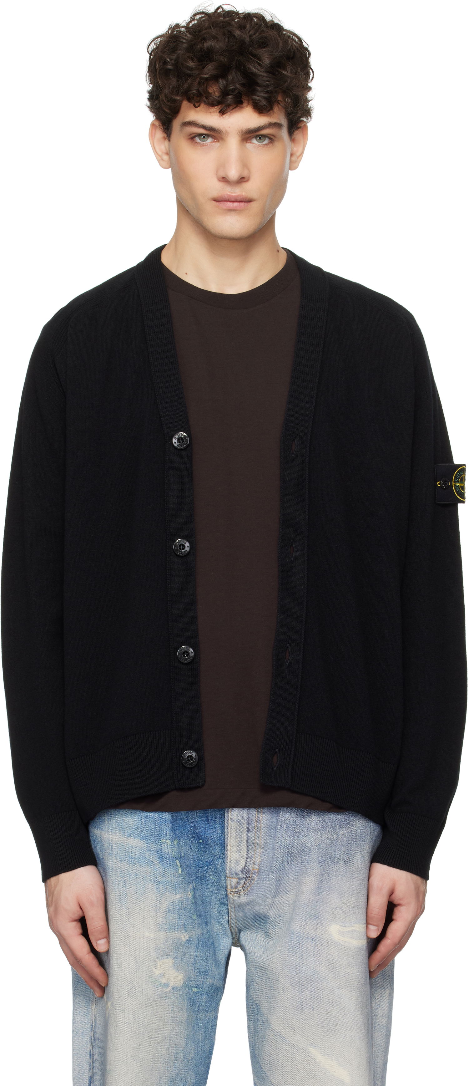 Pleteni pulover Stone Island Stone Island Light Geelong Wool Cardigan Črna | K1S15 5100023 S00B4, 0