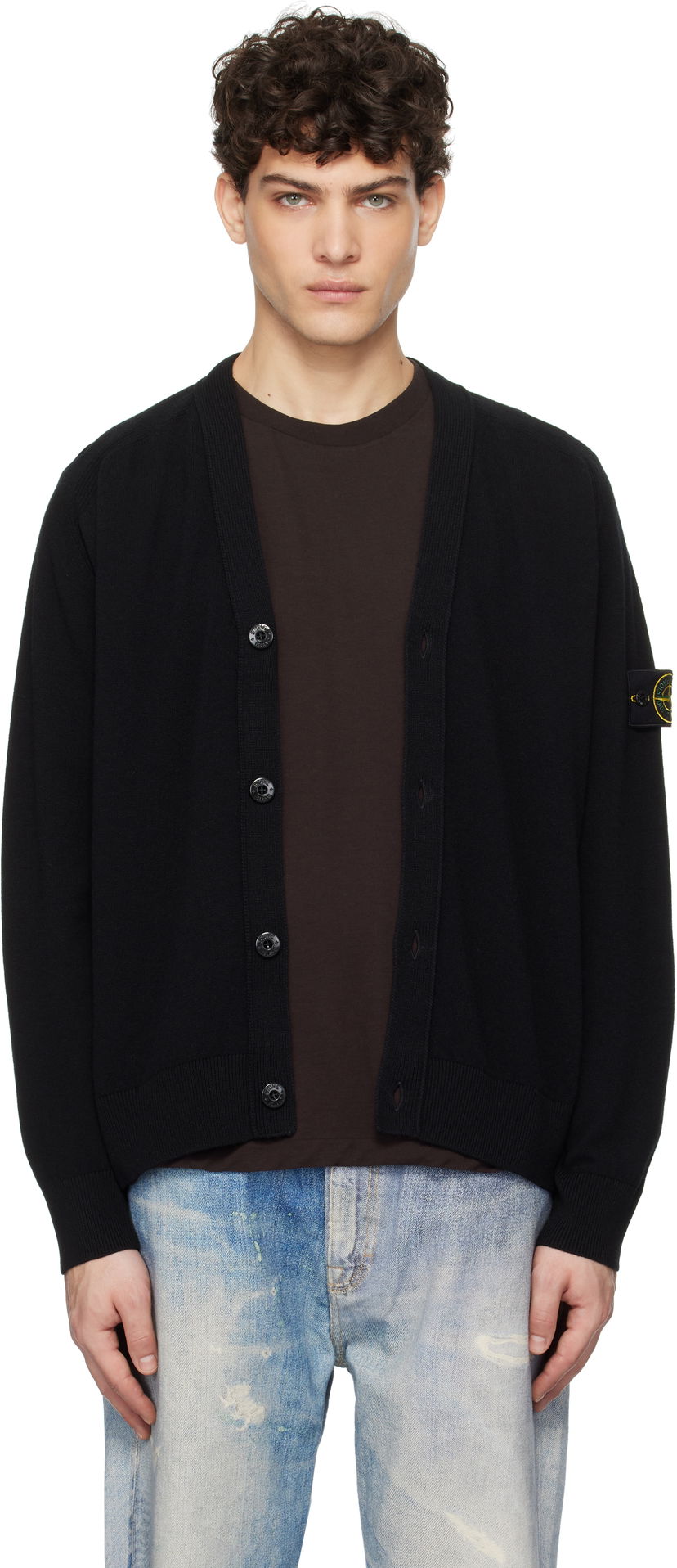 Pleteni pulover Stone Island Stone Island Light Geelong Wool Cardigan Črna | K1S15 5100023 S00B4