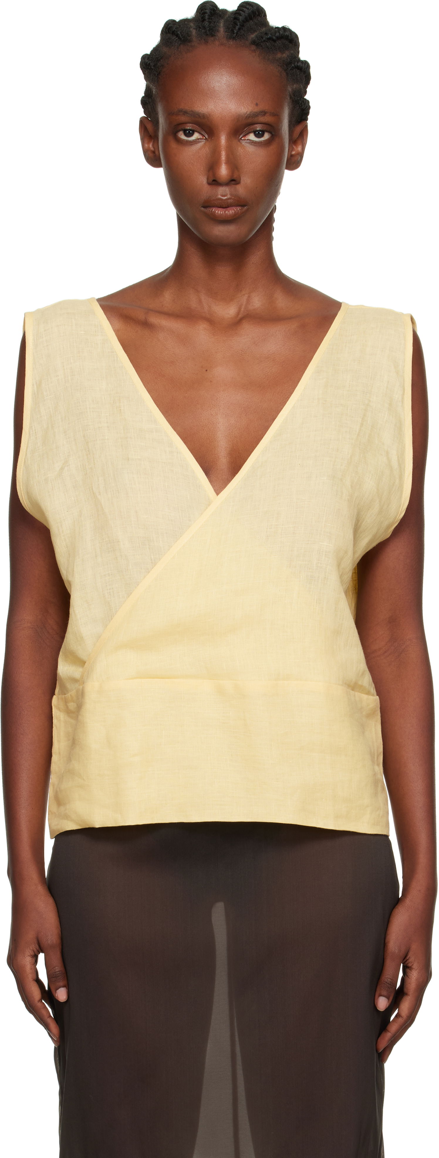 Majica brez rokavov Baserange Baserange Garlin Wrap Linen Top Rumena | TSGA-FL-AU25, 0