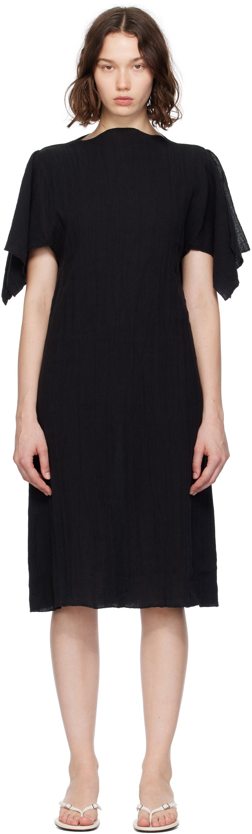 Obleke Baserange Baserange Folio Midi Dress Črna | DRFO-LC-SU25