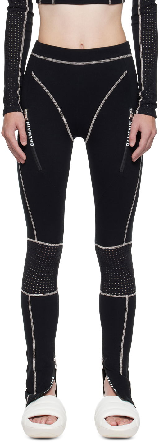 Pajkice Balmain Balmain Contrast Stitch Leggings Črna | YF1PD034JD58