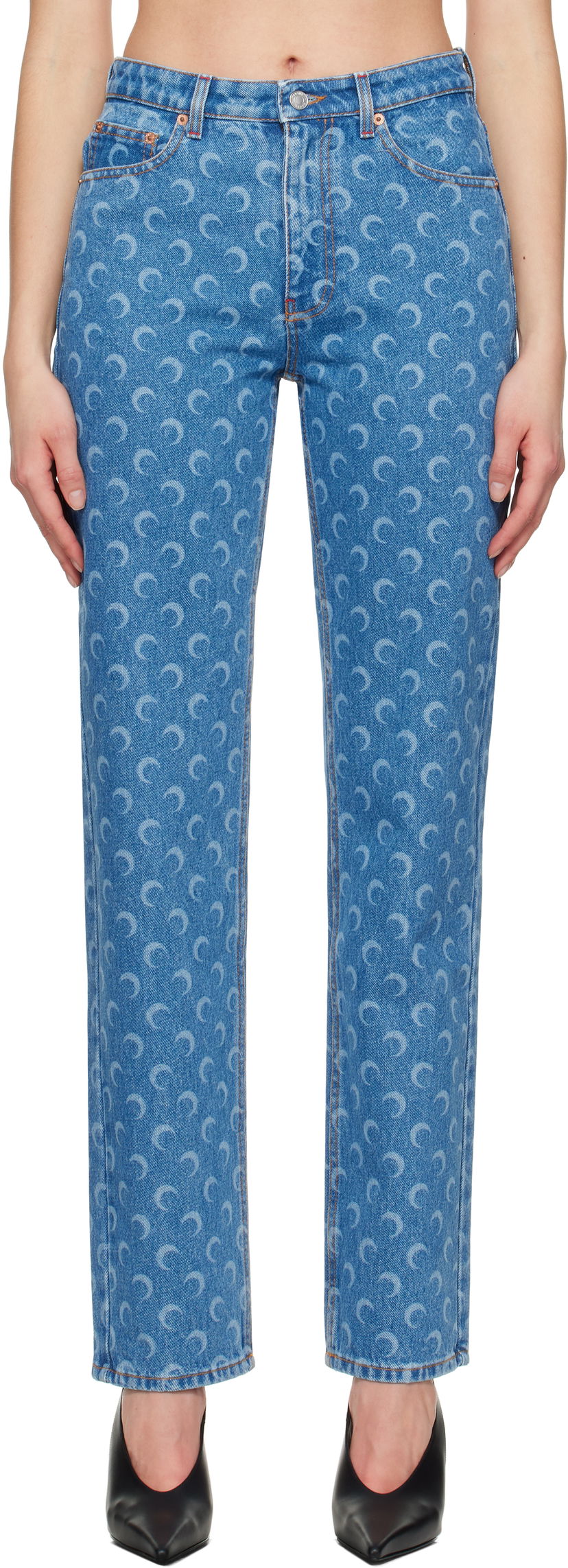 Kavbojke Marine Serre Marine Serre Moon Laser Loose Jeans Modra | WPA128A CDEN0002