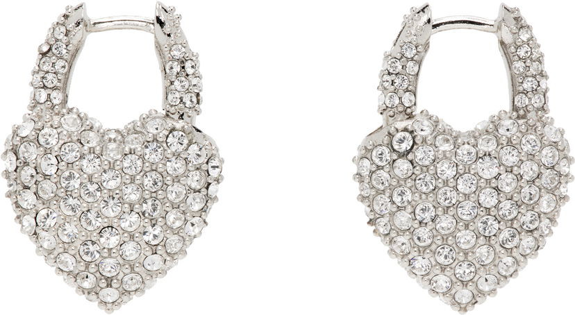 Uhani Balenciaga Balenciaga Minnie Crystal Heart Hoop Earrings Kovinski | 811879 TZ63S
