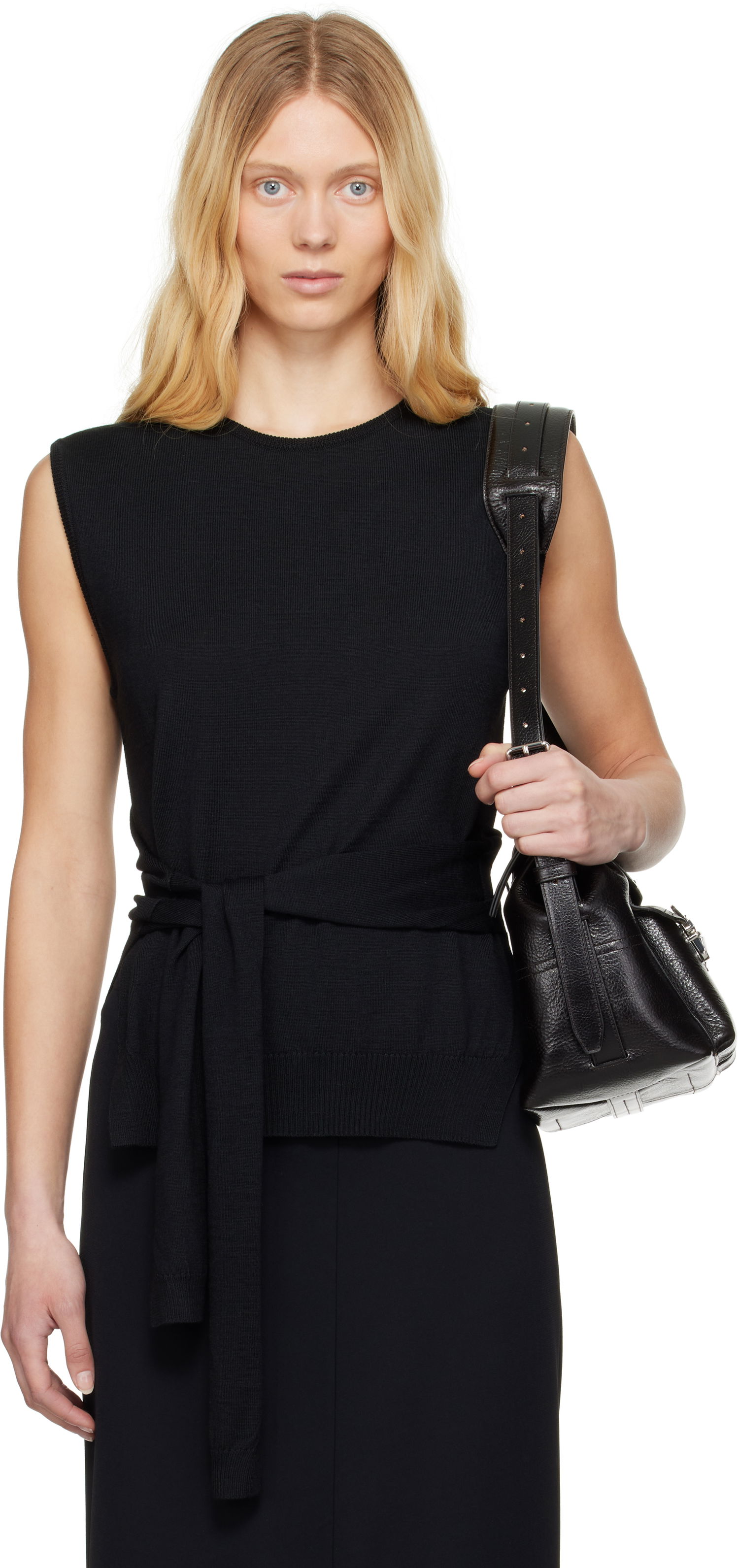 Pleteni pulover LEMAIRE Lemaire Trompe L'oeil Sleeveless Tie-Waist Sweater Črna | TO1323 LK087, 0