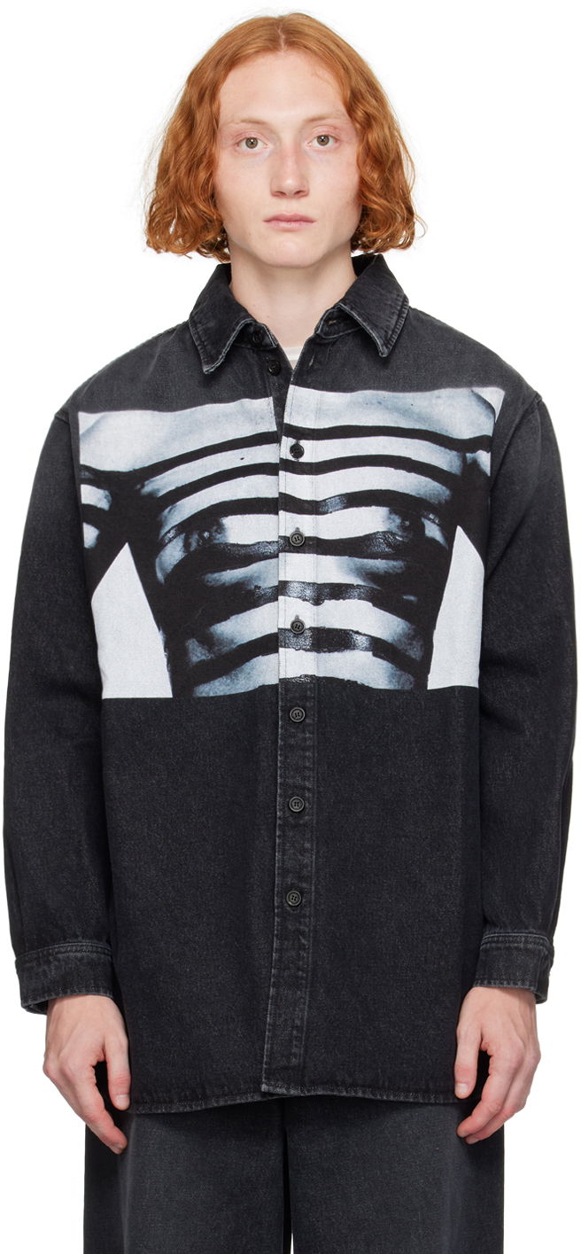 Srajce Jean Paul Gaultier Jean Paul Gaultier 'The Body Marinière' Print Denim Shirt Črna | 24/30-F-CH063I-D016-060100