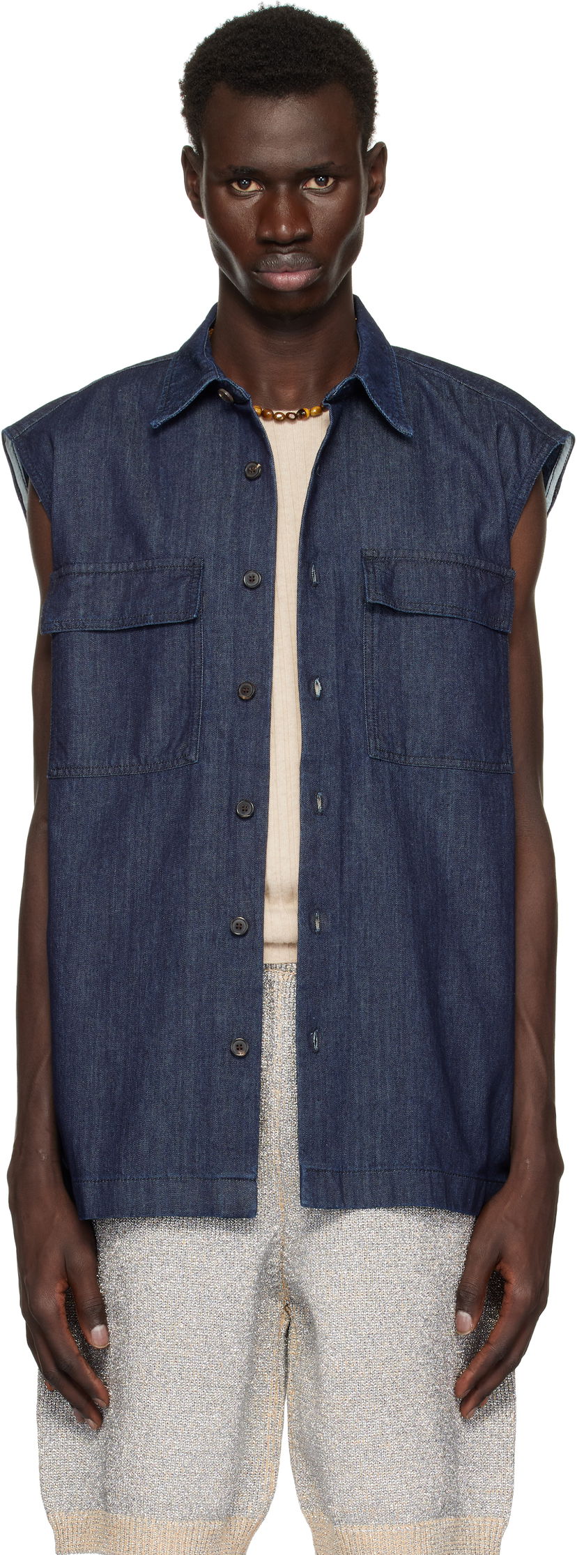 Srajce Dries Van Noten Dries Van Noten Sleeveless Denim Shirt Modra | 251-020728-1553