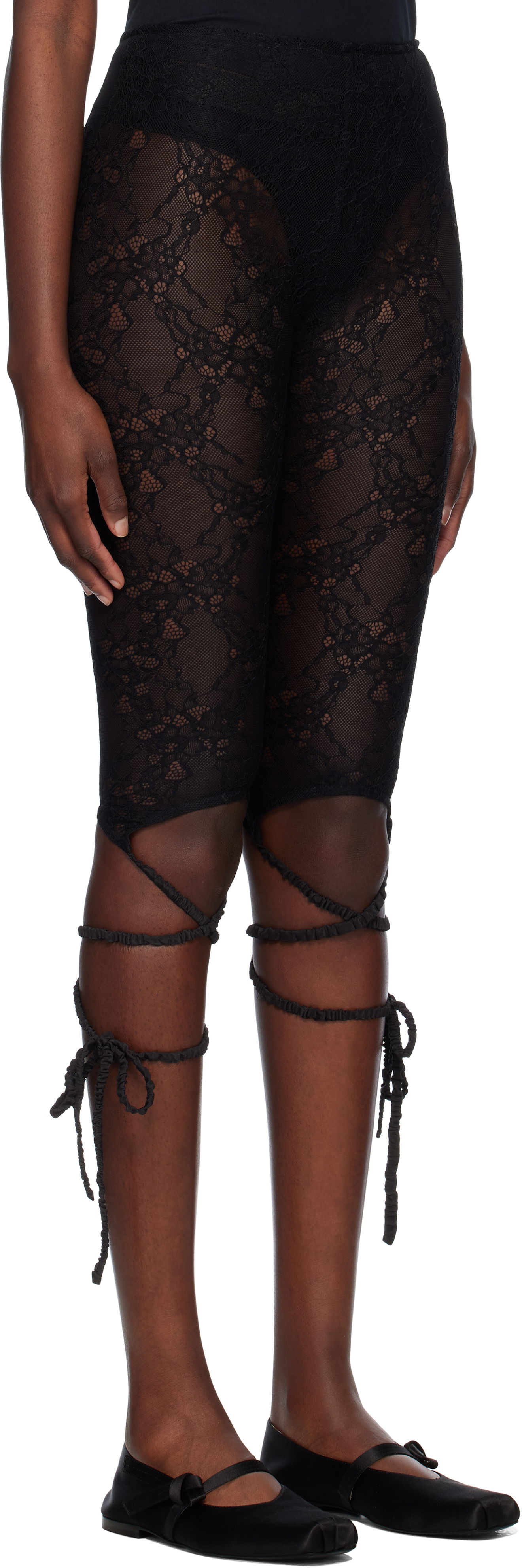 Pajkice Ambush AMBUSH Lace Ribbon Leggings Črna | 12115423, 1